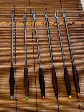 Vintage Teak Wood Colored Fondue Forks